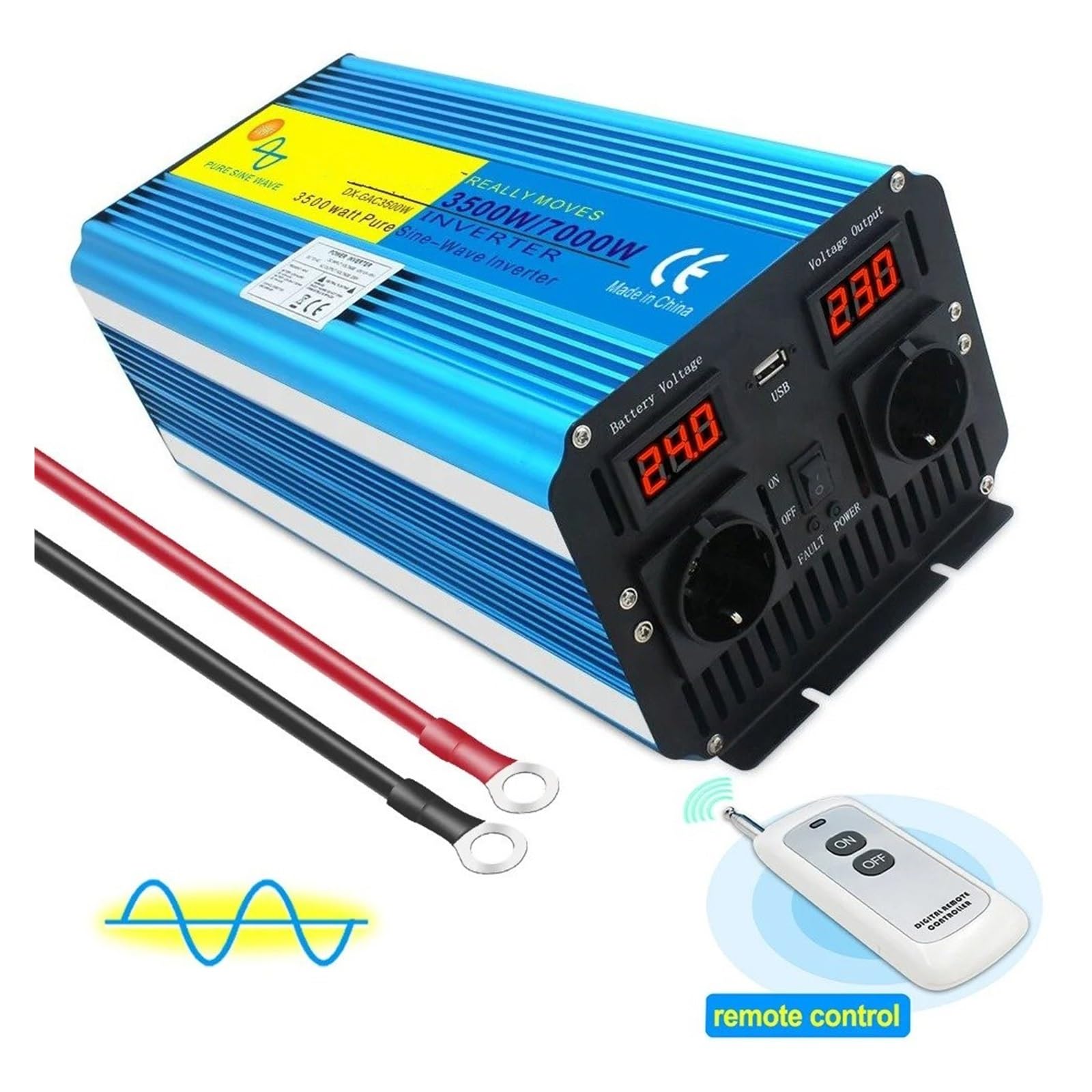 Convertidor Inversor Transformador Inversor Onda Sinusoidal Pura 3500/7000W 4000/8000W 50 Hz/60Hz CC 12 V/24 V A CA 110 V/220 V Control Remoto LED Convertidor Múltiples Enchufes.(7000W 12V 60hz UN)