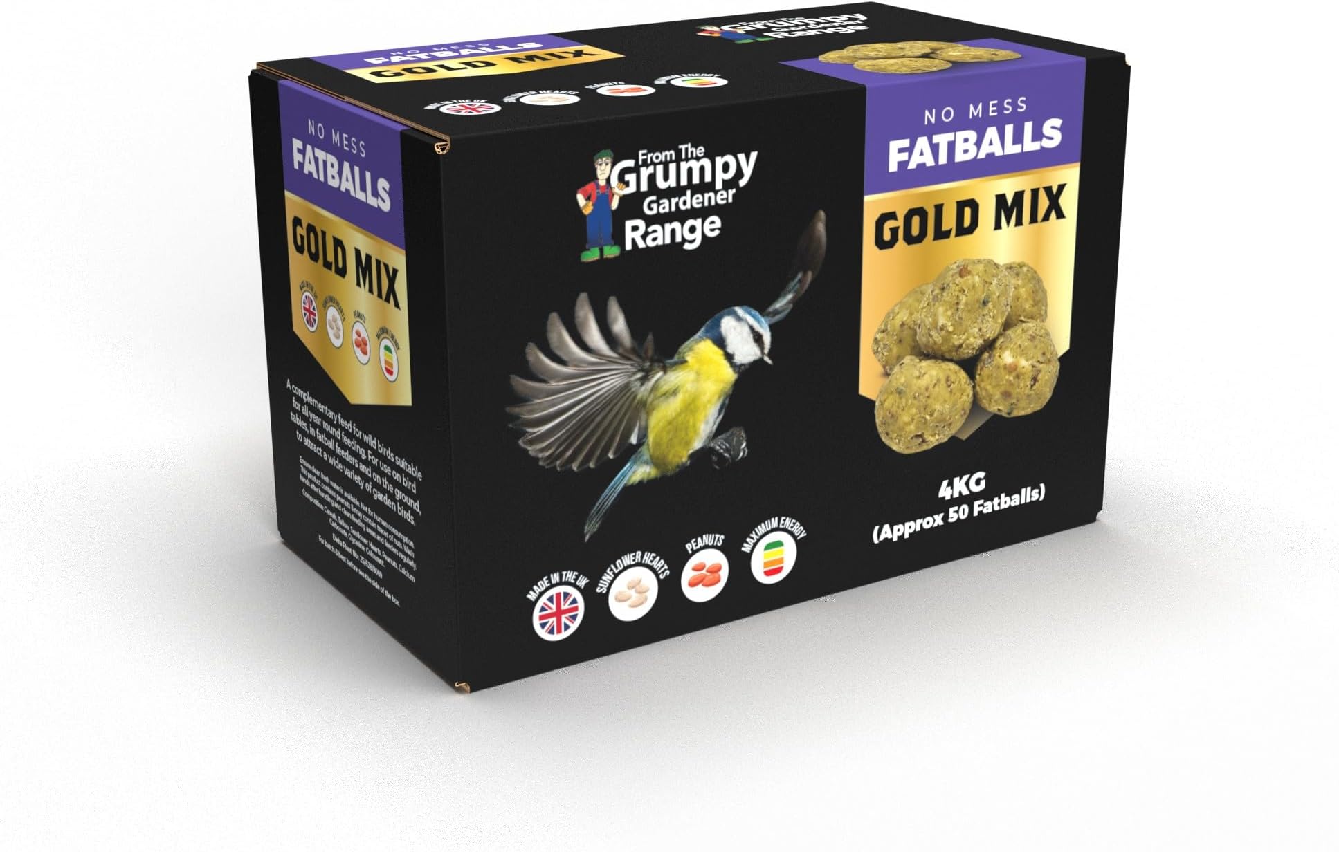 Grumpy Gardener Deluxe Gold Mix Fat Balls for Wild Birds Suet Balls enriched Ingredients, Beef