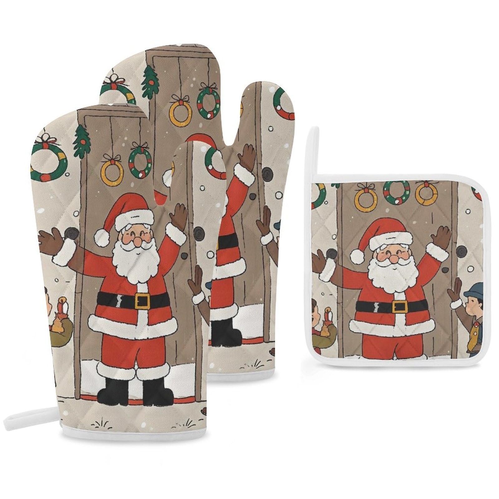 Gants de cuisine et maniques lot de 3 avec doublure coton résistant à la chaleur