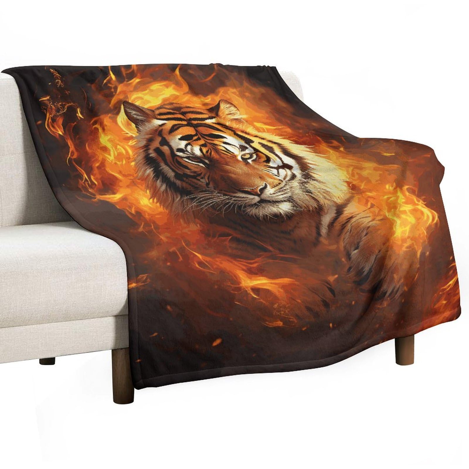 Couverture flanelle douce tigre en flamme plaid canapé voyage léger