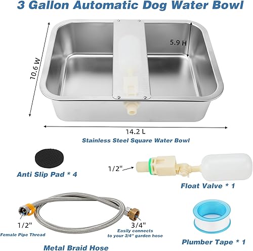 Miniatura 6 de YUEPET Dispensador automático de agua para perros de 3 galones, dispensador de agua automático para perros grandes, de acero inoxidable, con válvula