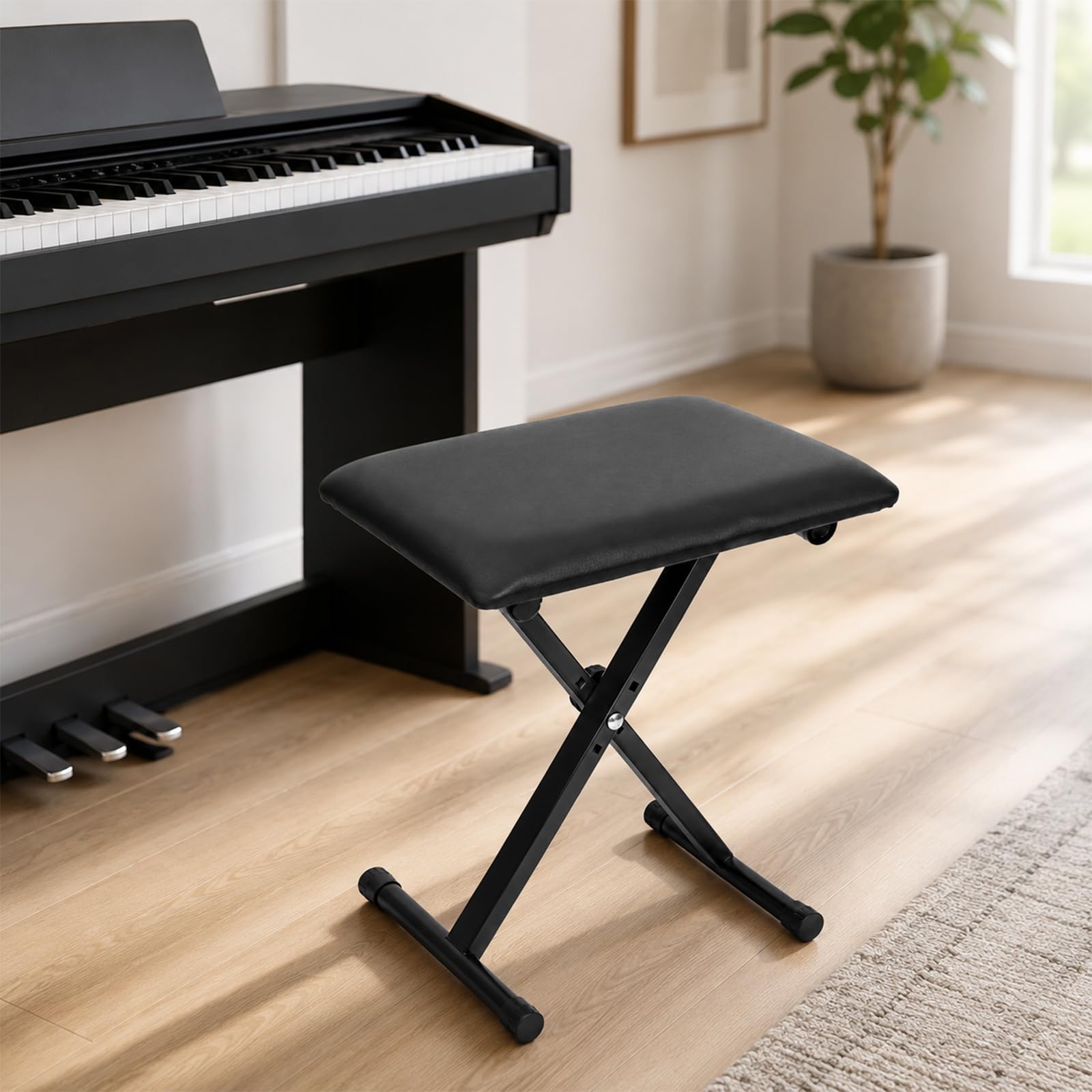 Youyijia 4-Fach höhenverstellbare Klavierbank – Klappbarer X-förmiger Keyboardhocker mit gepolstertem Sitz, rutschfesten Füßen und stabilem Stahlrahmen für Piano & Keyboard