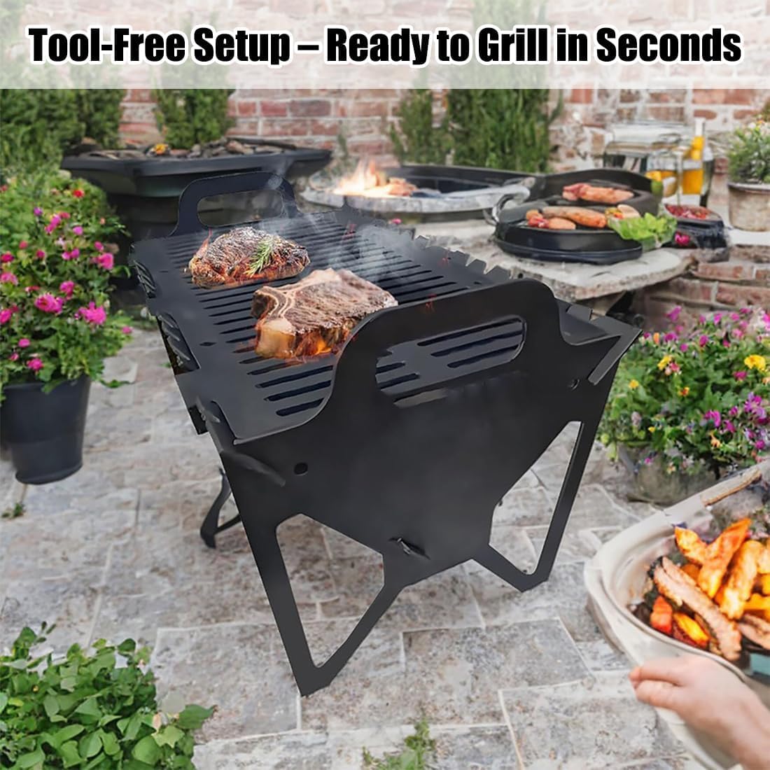Griglia pieghevole per barbecue, in acciaio, portatile, leggera e compatta, per campeggio, viaggi, feste, cucina all'aperto (2 pezzi)