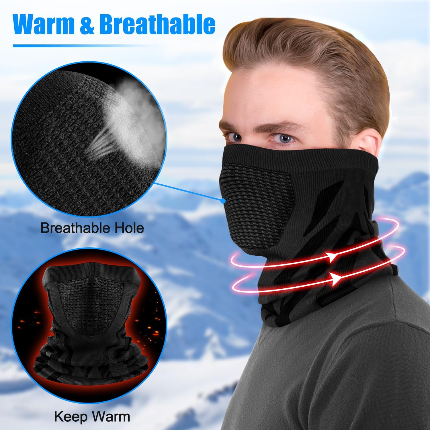 2 Pack Winter Neck Gaiter Warmer Windproof Ski Face Mask Cover Scarf Balaclava for Men Women Cold Weather Cycling - Image 2
