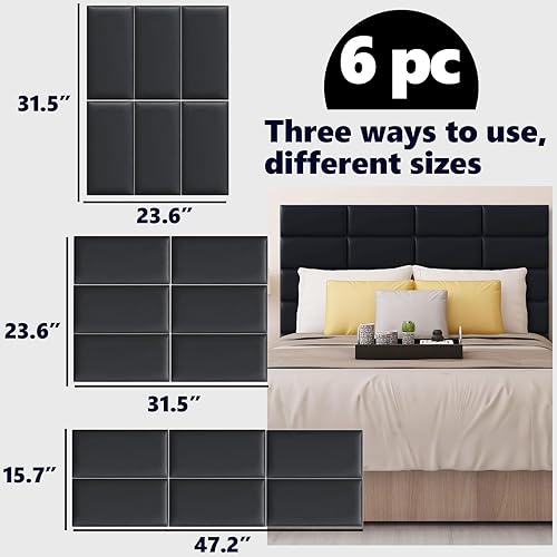 Miniatura 5 de Raycity Paneles de pared tapizados de color blanco para despegar y pegar, paquete de 6 paneles de 7.8 x 15.7 pulgadas, panel de pared 3D