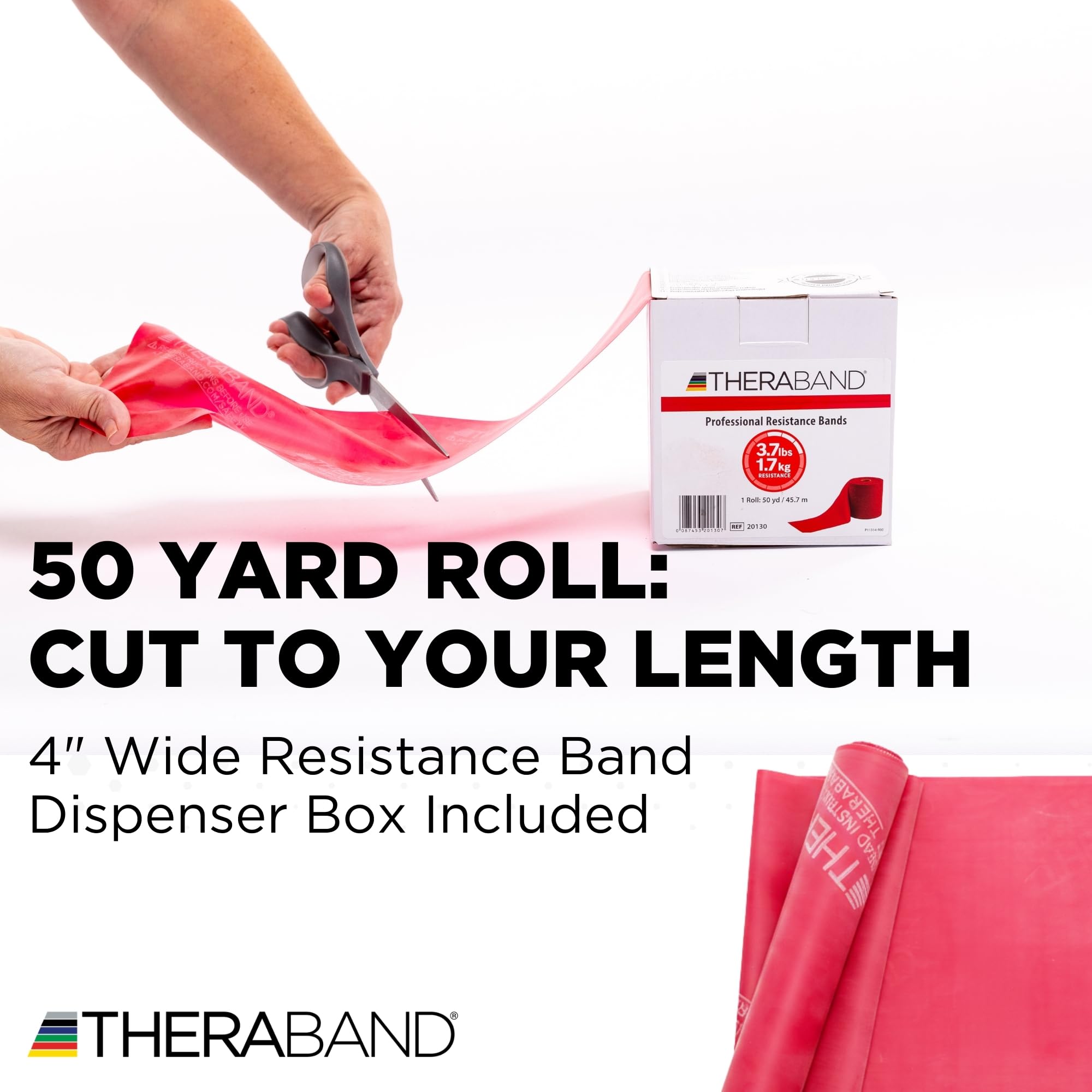 THERABAND Resistance Band 50 Yard Roll, Non-Latex Professional Elastic Stretch Bands For Upper & Lower Body Exercise Workouts, Physical Therapy, Lower Pilates, Flexibility, & Rehab, Dispenser Box