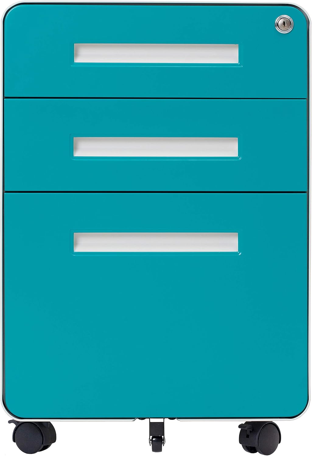 3 Drawer Mobile File Cabinet with Lock, Metal Filing Cabinet Legal/Letter Size, Fully Assembled Except Wheels (Blue)