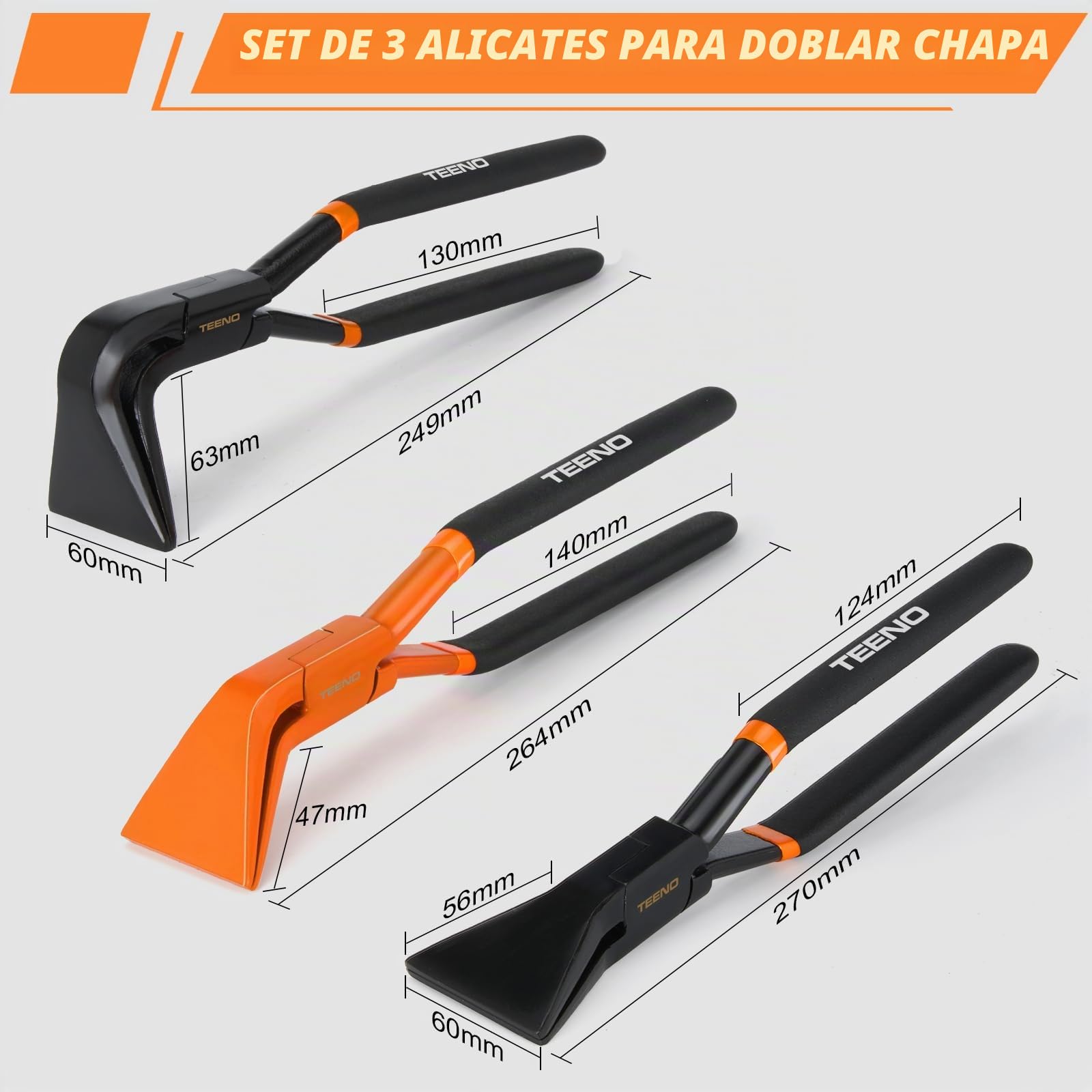 TEENO 3 Piezas Juego de Doblar Chapa 3 Piezas, 0°, 45° Y 90°, 60 Mm de Ancho, Acero Al Carbono Pulido Negro, Alicates Plegables con un par de Guantes, Adecuado Para Bricolaje