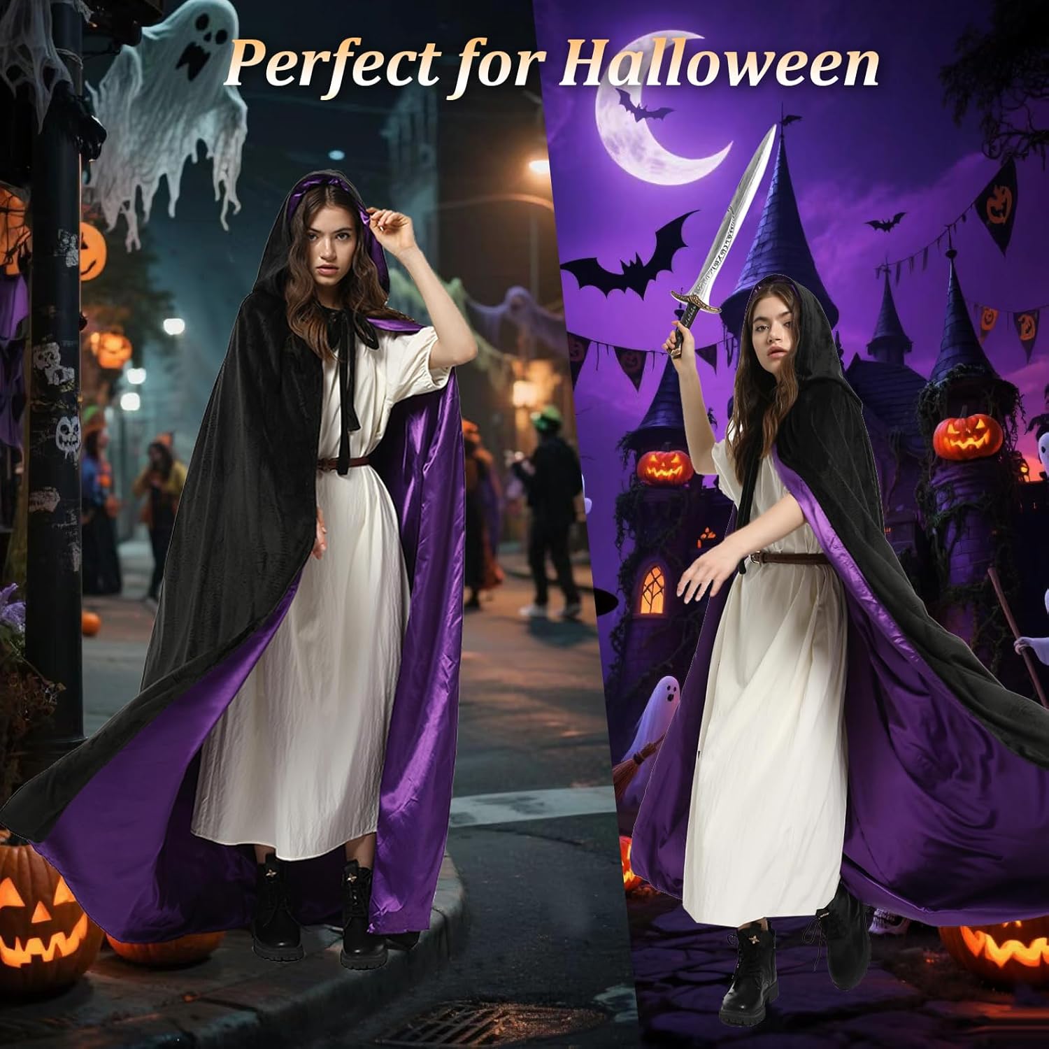 Charm&Cstay Velvet Cloak with Hood Women, Reverse Medieval Hooded Cloak - Image 3