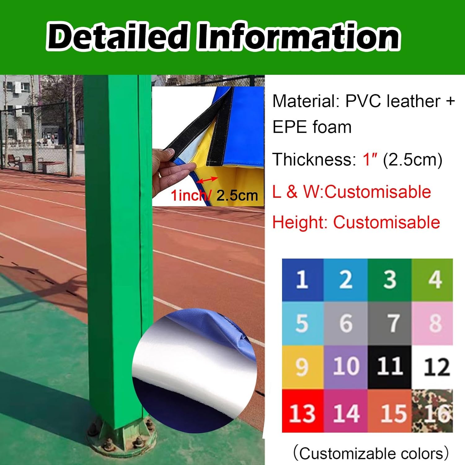 Anti-Collision Safety Pole Pad for Basketball Hoop/Playground/Gym, Easy to Install Pillar Padding for Garage, Customizable Size & Color