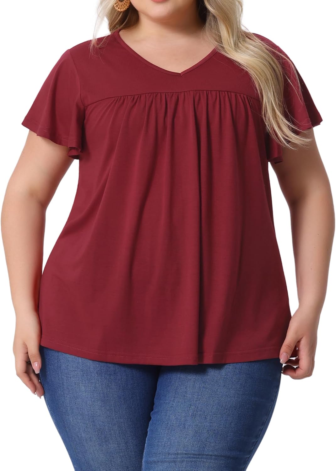 Agnes Orinda Plus Size Women's V Neck Ruffle Short Sleeve Tops Boho Floral Summer t Shirt Tee Tops Blouse Casual 2025