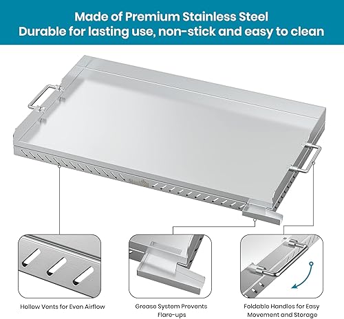 Miniatura 3 de Stanbroil Parrilla de gas de acero inoxidable con parte superior plana para Blackstone 2 quemadores Propano, sistema de gestión de grasa frontal, 28