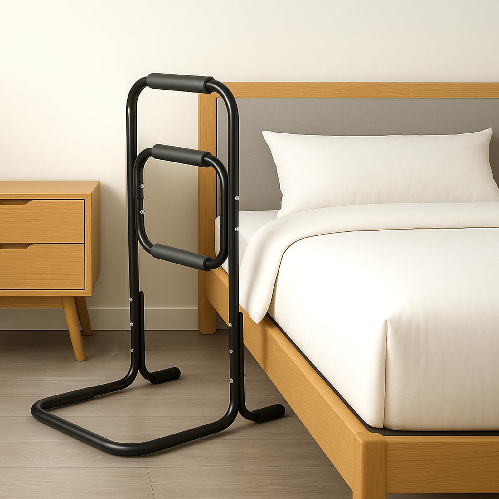 Youyijia Steh- und Aufstehhilfe – Höhe 84cm, Breite 52cm, Tiefe 45cm | Bettstütze für Senioren & Pflegebedürftige | rutschfeste Griffe, Robuster Stahlrahmen
