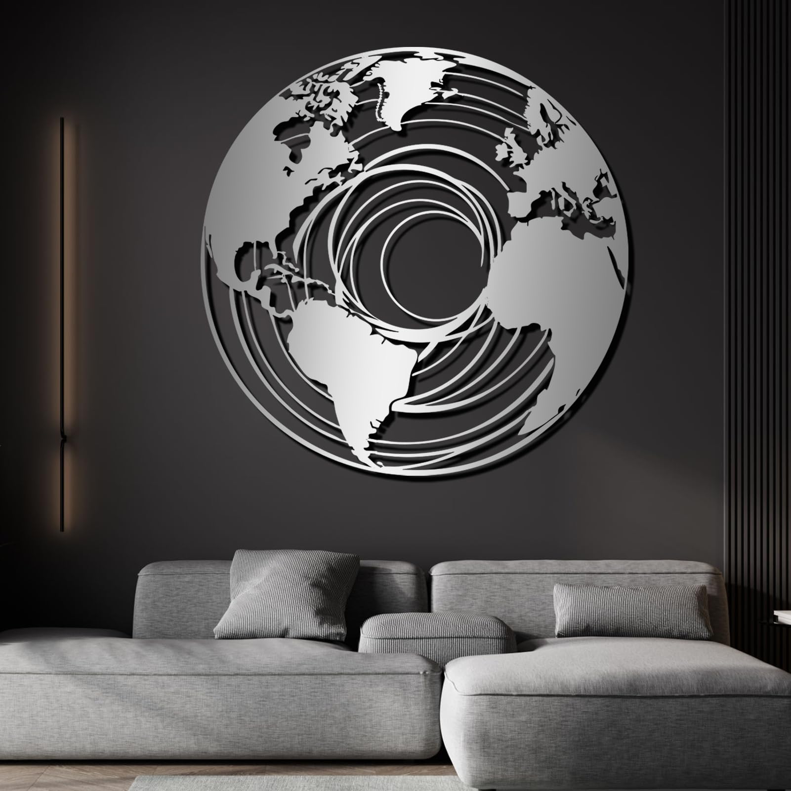Schwarze Weltkarte aus Metall, Wanddeko mit Kontinenten aus Metall, Moderne Skulptur als Kartenmotiv für Wohnzimmer, Schlafzimmer, Flur und mehr (Schwarz, 30 x 30 cm)