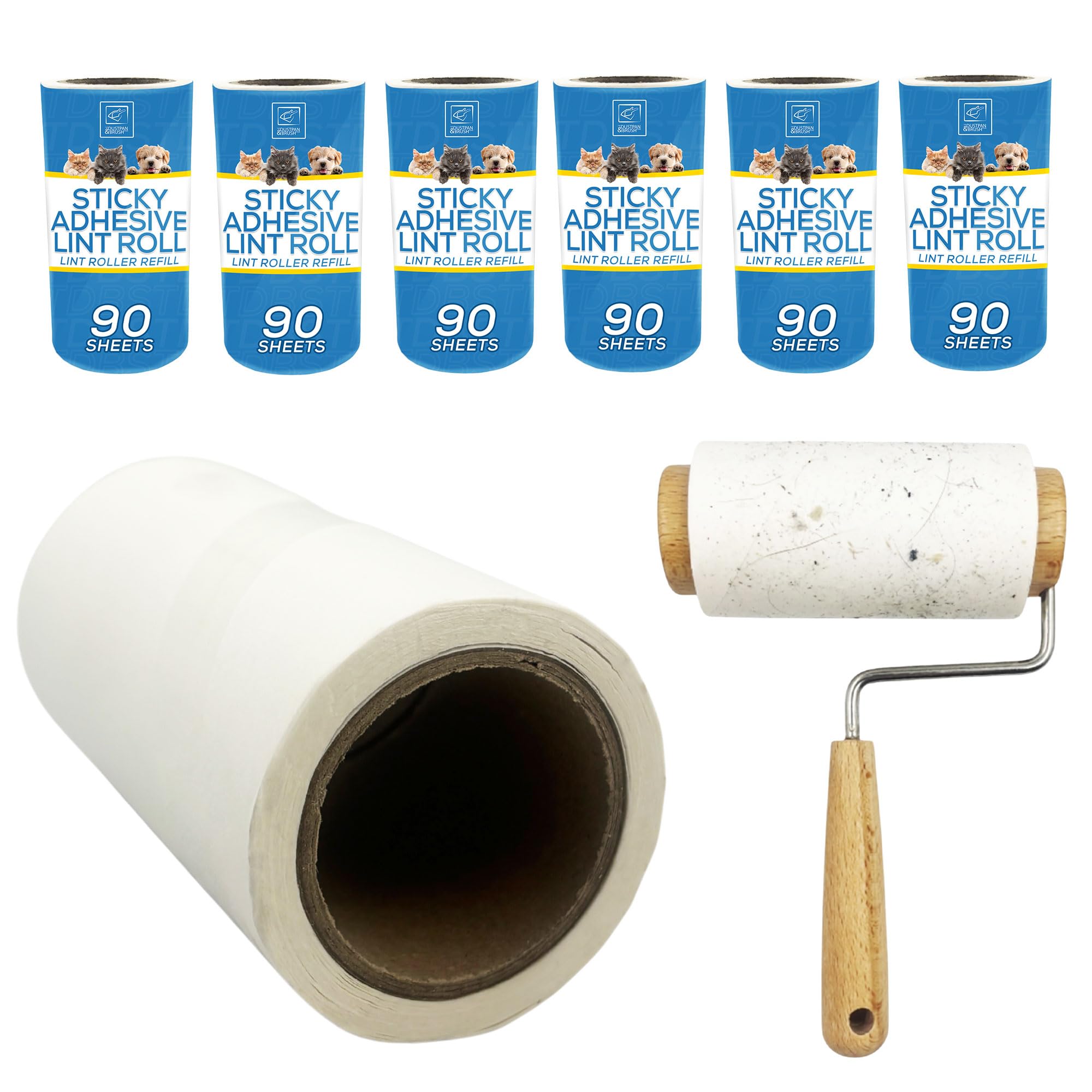 Tdbs The Dustpan And Brush Store Roll Refills - Pack Of 6 Lint Roller Refills - 90 Sheet Sticky Roll, Compatible With Tdbs Lint Remover - Hair Rollers For Cats And Dogs Hair, Perfect Sticky Rolls For Upholstery, Carpet, Clothes (Roll Refills - Pack Of 6)