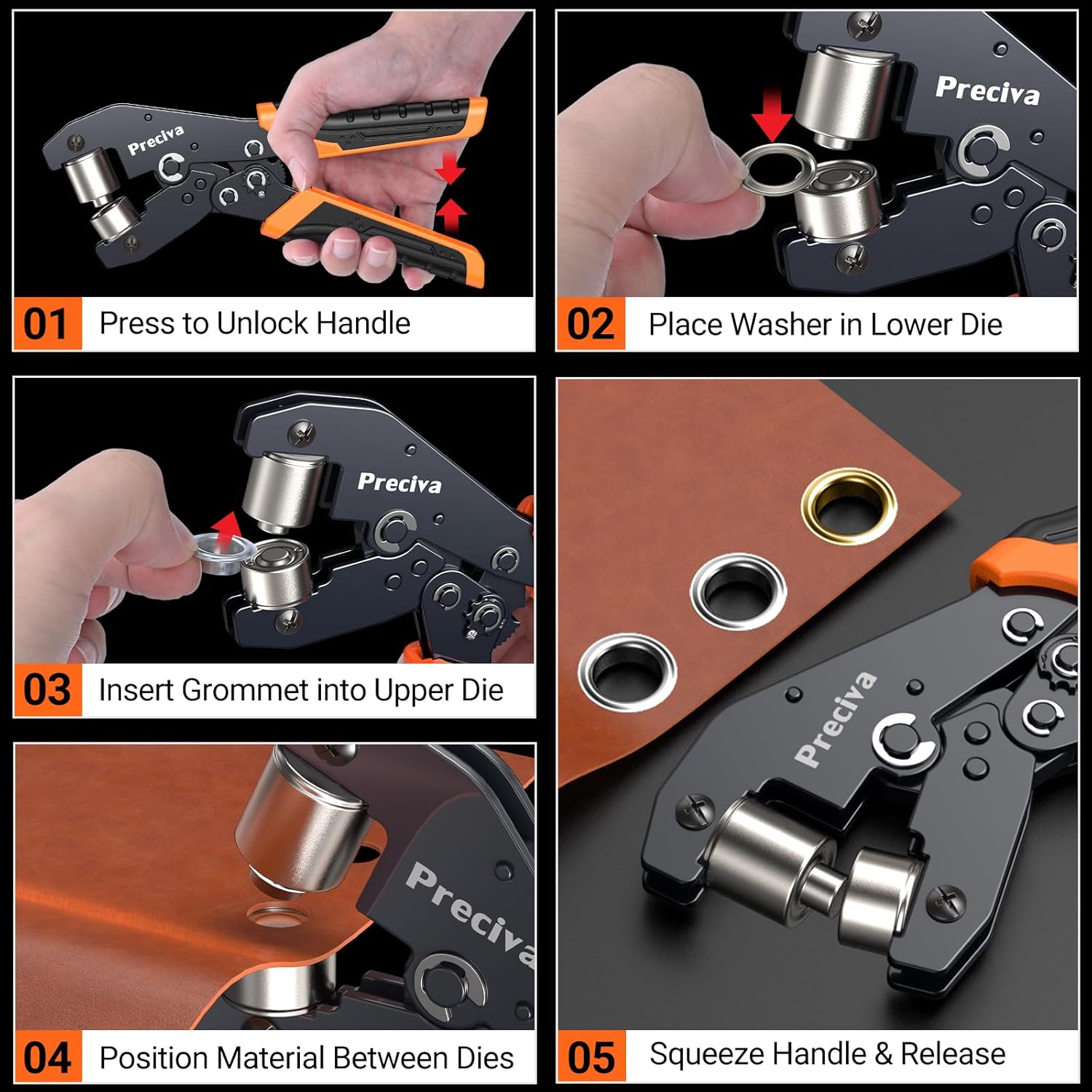 Grommets Tool Kit with 1/2 inch Grommets and Carrying Case,Eyelet Punch Pliers Set, Precision Dies for Canvas, Leather, Tarps, Fabric, and DIY Repairs 130 PCS Each in Silver and Gold