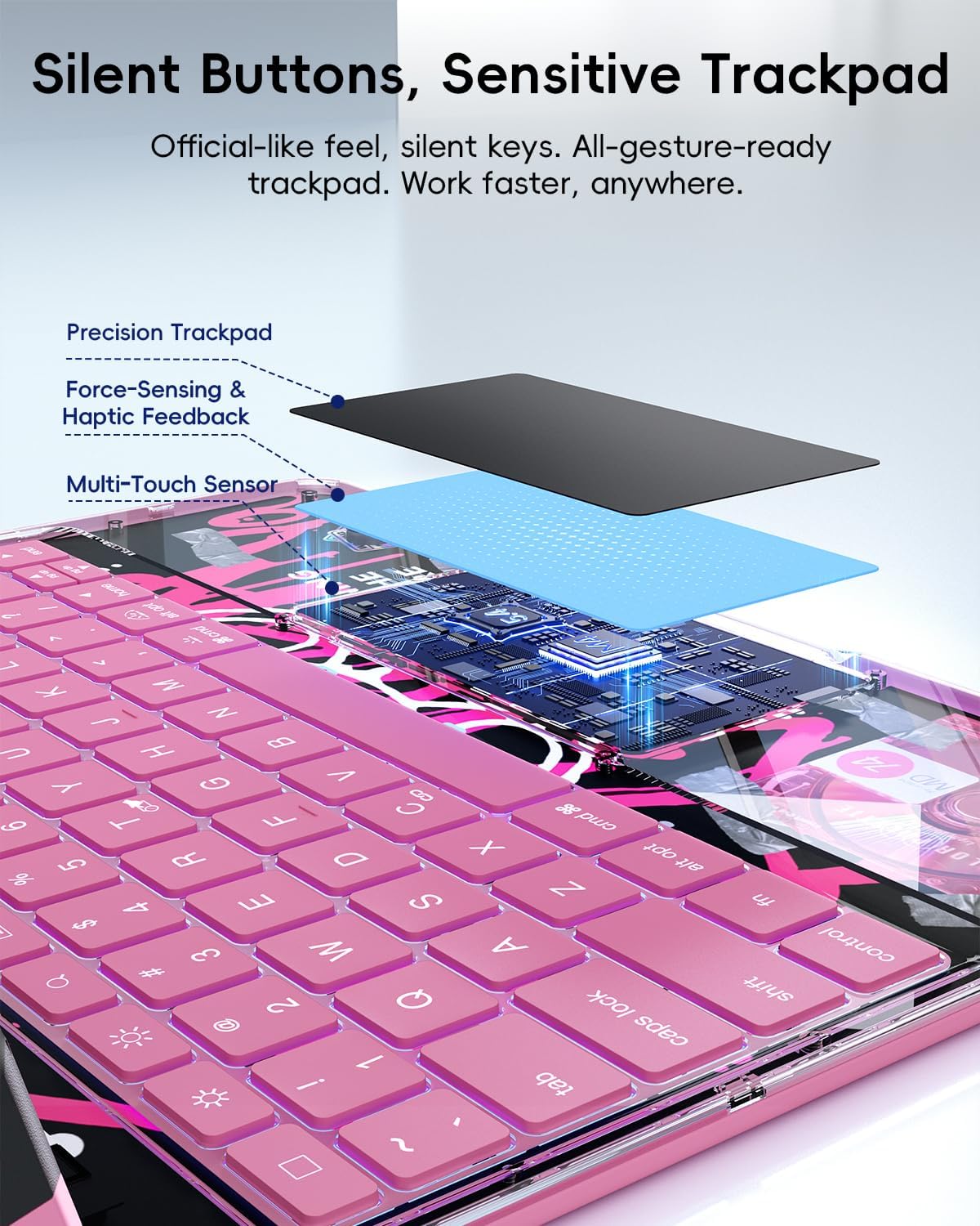 for iPad Pro 13 Inch Case with Keyboard, 360°+180° Swivel Clear Case, iPad Pro 13 Keyboard (M5 2025/M4 2024) with LCD Power Display, Pencil Holder, 7-Color Backlit, Multi-Touch Trackpad, Pink image 5