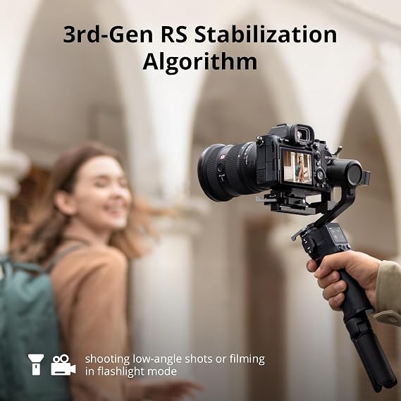 DJI RS 3 Mini، مثبت محوري ثلاثي المحاور للكاميرات Canon/Sony/Panasonic/Nikon/Fujifilm، حمولة تم اختبارها 2 كجم (4.4 رطل)، محور كاميرا مع تصوير عمودي أصلي، أسود