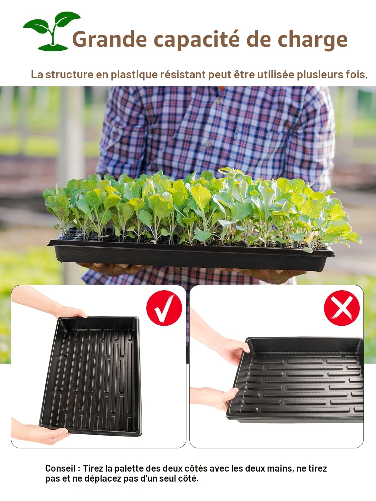 Plateaux de Semis pour Semis Plateaux de Jardin sans Trous Lot de 6 rectangulaires de semences de Plantes pour Pots