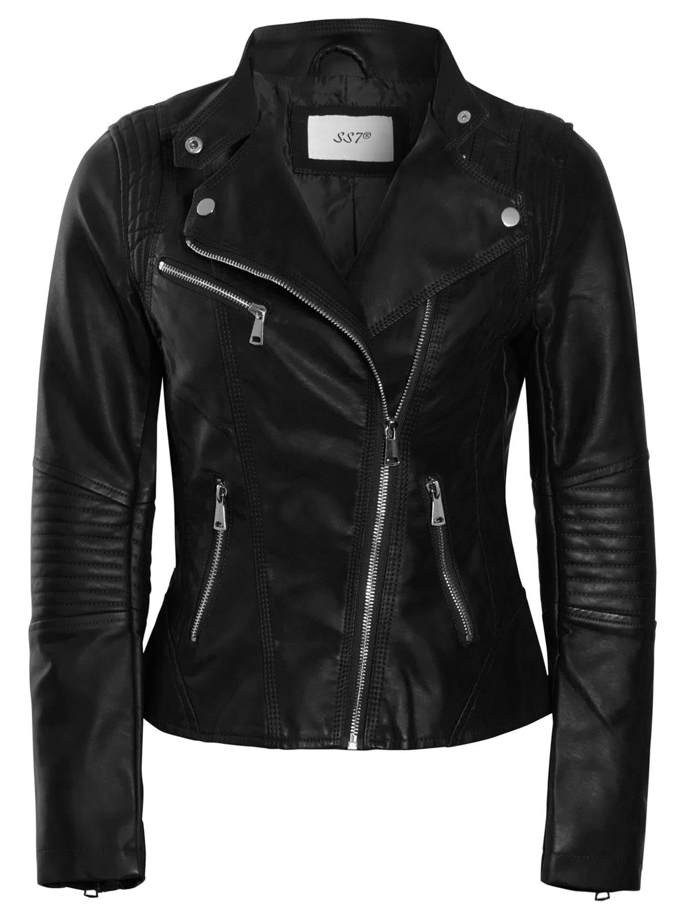 Ss7 Women's Black Biker Jacket Faux Leather