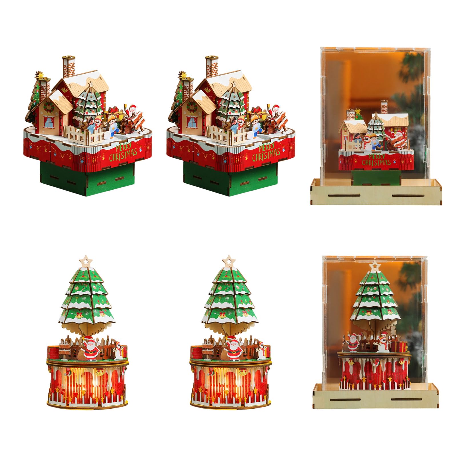 Carillon a forma di albero di Natale, in legno naturale, strumento fai da te con meccanismo musicale rotante, decorazione natalizia musicale