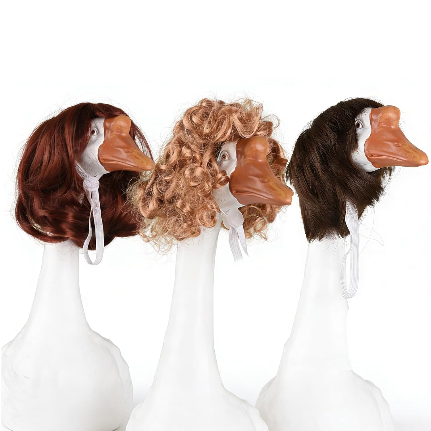 Holiday Seasonal Goose Bangs Wig for Cement Porch Goose Statue Valentine Easter Spring St. Patrick All Season Wave Goose Wigs for Lawn Garden Patio Indoor Outdoor Decor (B+C+D)