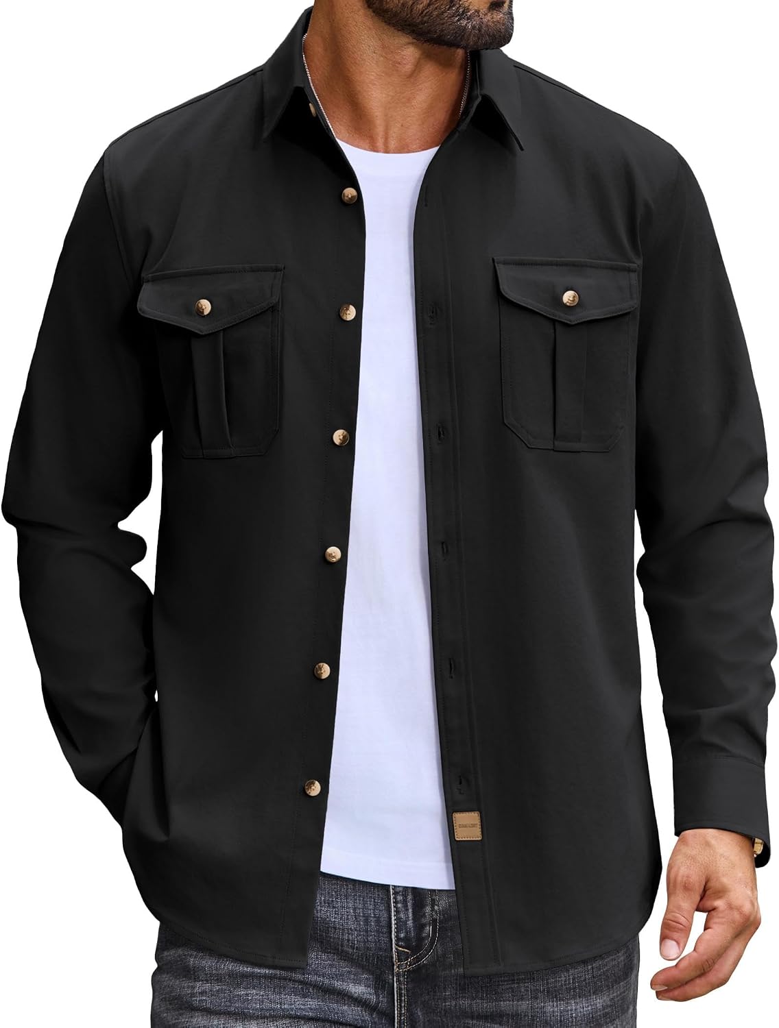 COOFANDY Men's Long Sleeve Button Down Lightweight Shirt Jacket with Pocket