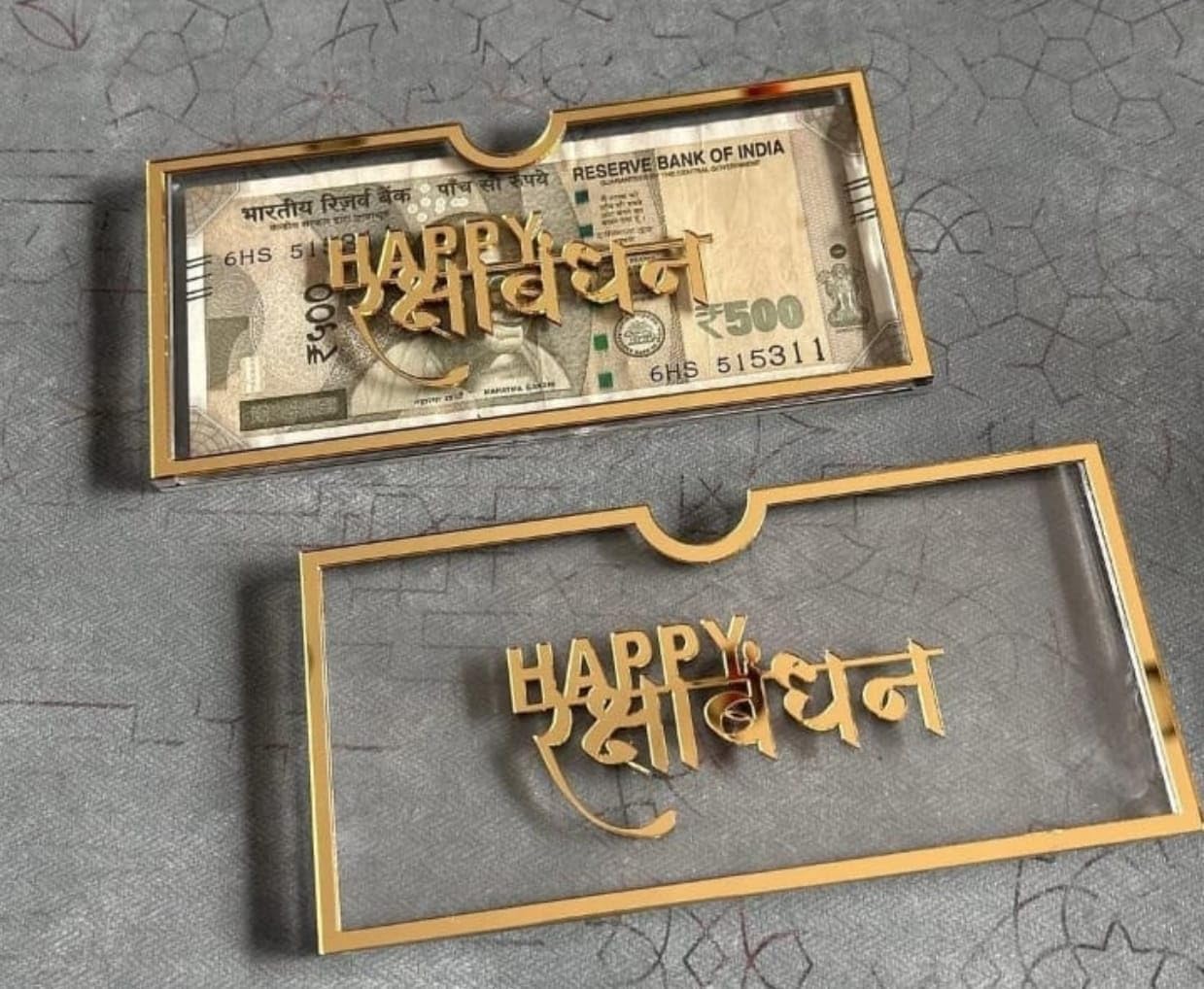 Festive Acrylic Rakhi Shagun Cash Cover With Gold 3D Text (pack of 4) | Transparent Cover, Festive Cash Holder, 3D Text Design, Gold Finish Frame, Rakhi Occasion-image-7