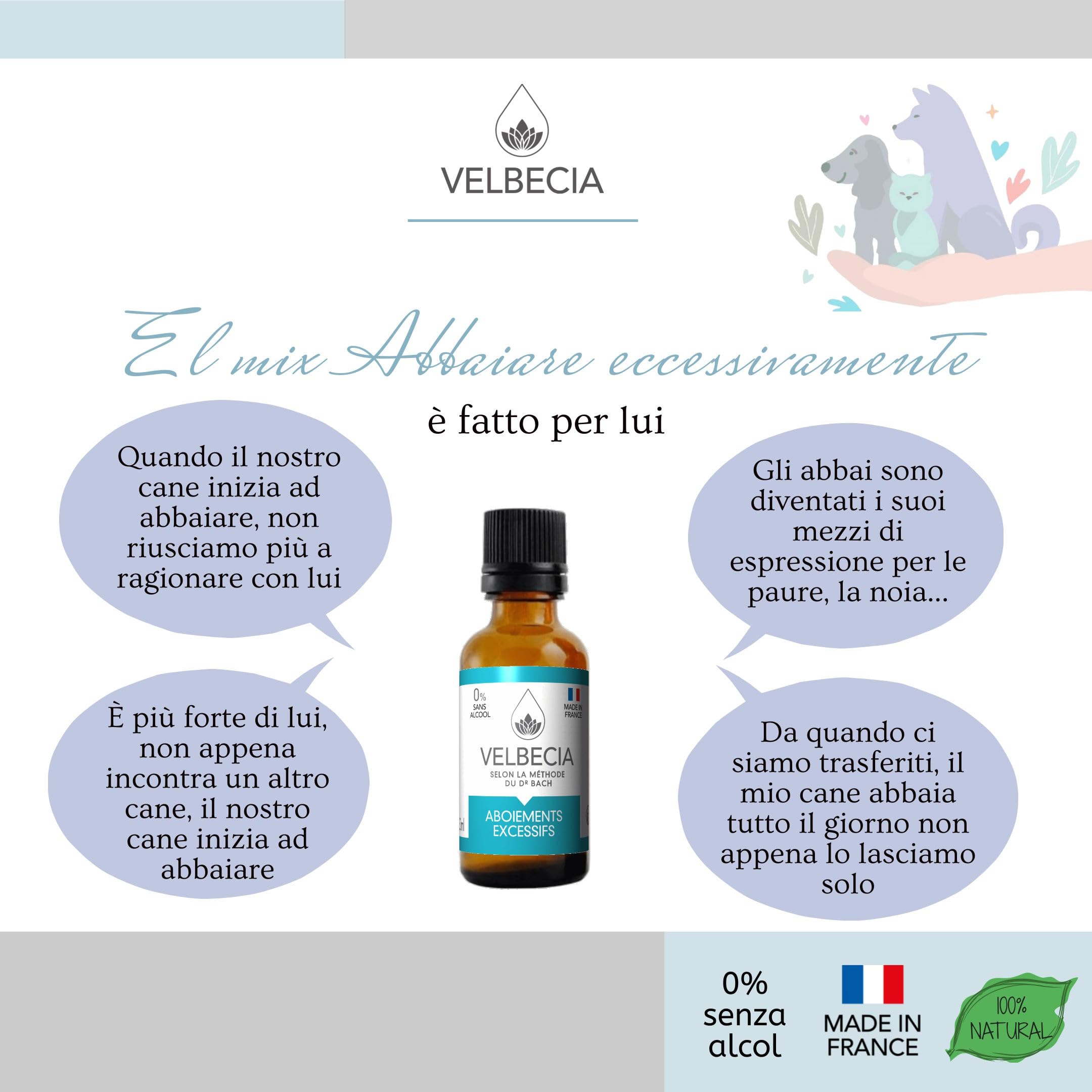 Velbecia® - Dr Bach Flowers Animale iperattivo 30ml +1 GRATIS - SENZA ALCOL - Affinché il tuo animale sia meno agitato, più attento a te