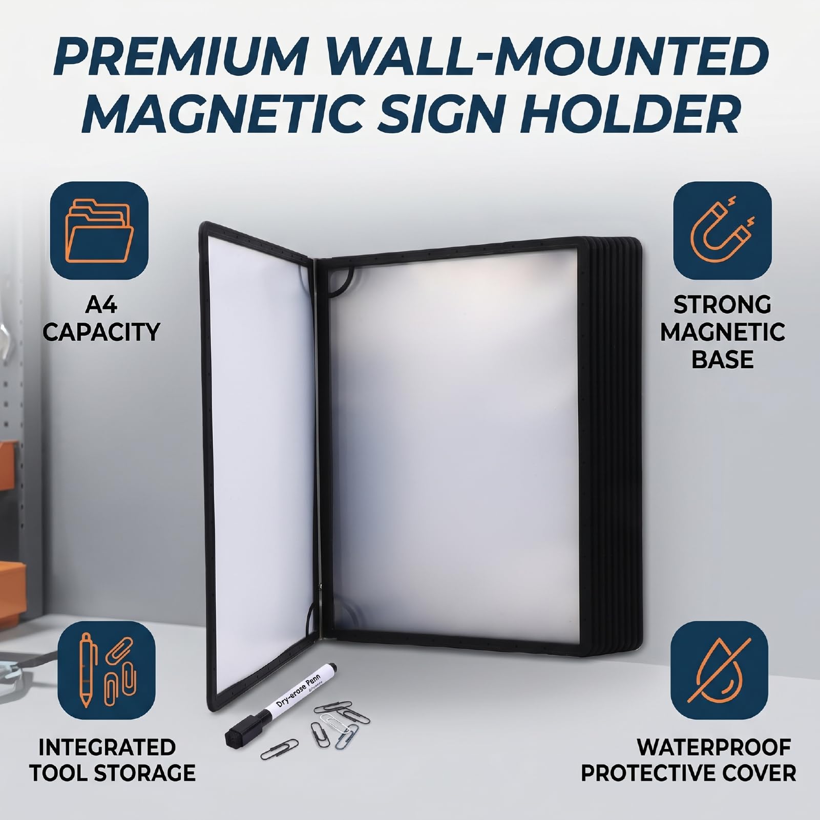 Fockety Cartelle Magnetiche Sospese, Organizer per Documenti A4 con Tasche Integrate e Fondo Espandibile, Design Trasparente Impermeabile per Ufficio, Scuola e Uso Domestico (Attacco magnetico)