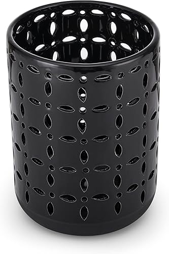 Elements Florero de cerámica negra con recortes de 6.3x6.3x8.66 pulgadas