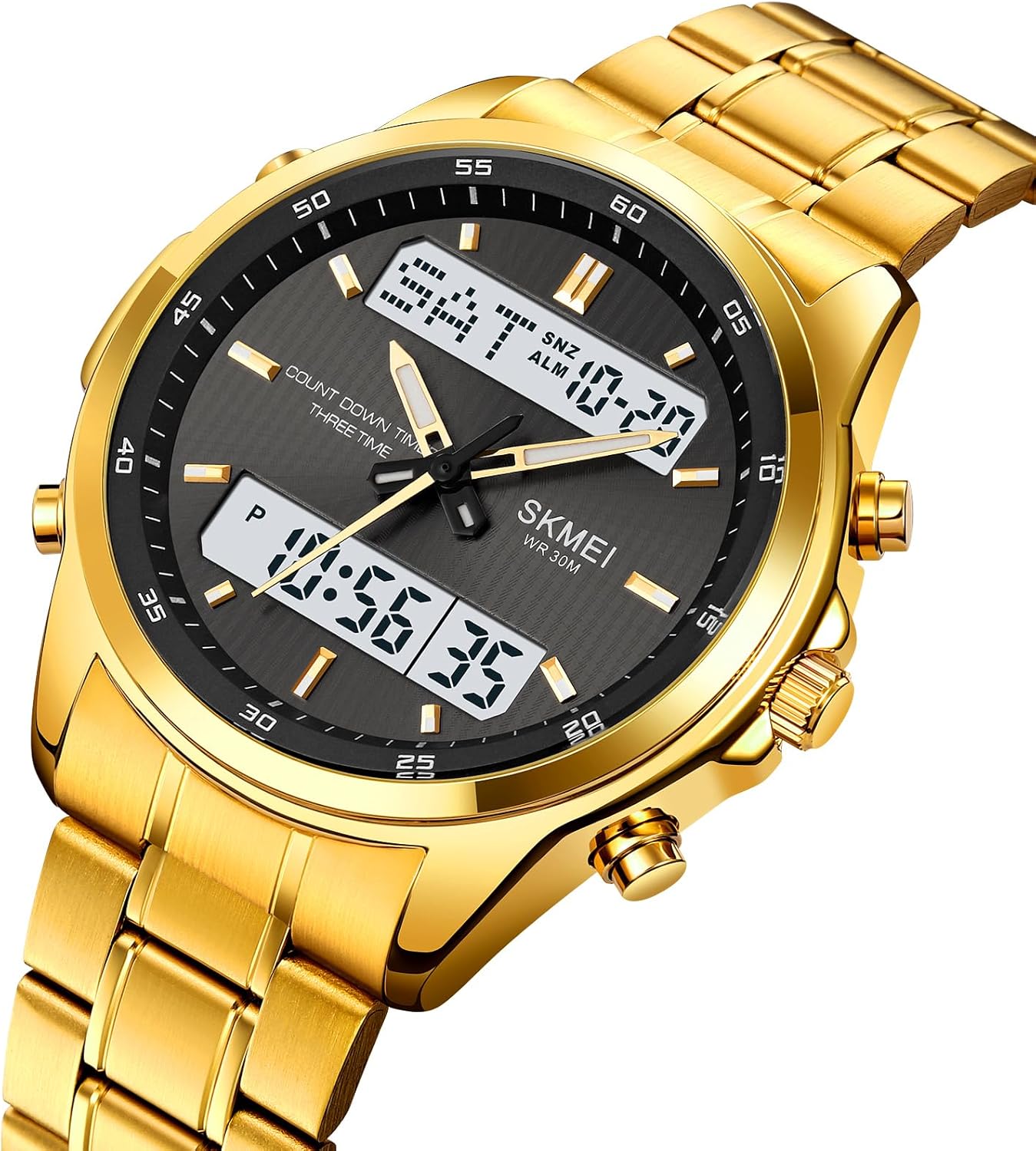 MASTOP Watch for Men Watch Sports Watch Large Digital Analog Dual Display Waterproof Watches with 3 Time Alarms Countdown Stopwatch Date EL Night Light Multifunctional Military Men‘s Wrist Watches