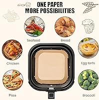 Vista 6 de Forros desechables para freidora de aire, 200 forros de papel para freidora de aire de 8 pulgadas, papel pergamino sin blanquear para canasta