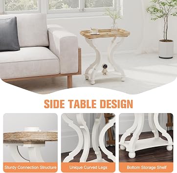 Farmhouse End Table, 25 H Rustic Side Tables with Storage Shelf