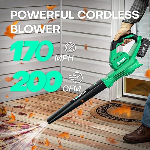 Miniatura 2 de Soplador de hojas inalámbrico - 200 CFM 170 MPH funciona con batería para soplar hojas, desechos de nieve y polvo, soplador de hojas eléctrico de 20