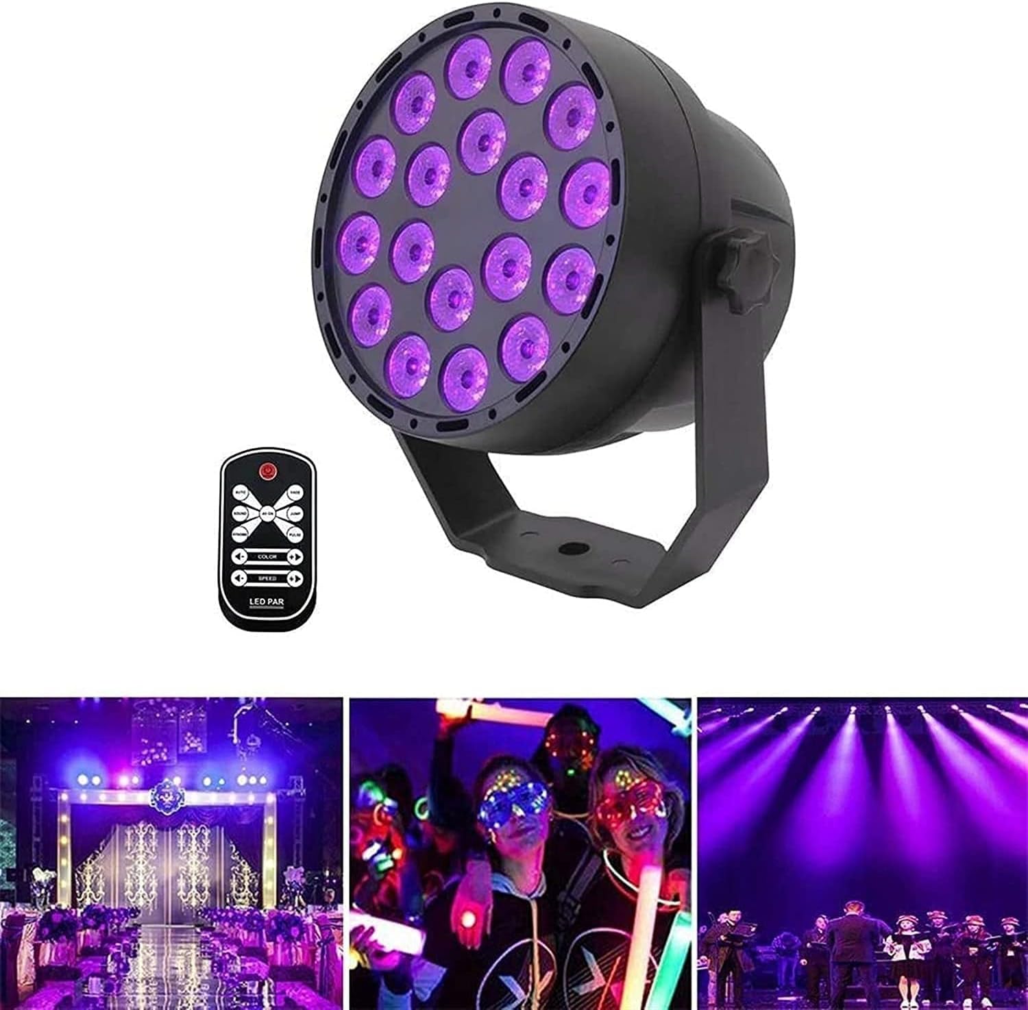 DJ Disco Stage Party Lights, Stage Lights 18 Violet Lights, LED Voice-Activated Projection Stage Lights, KTV bar Atmosphere Lights with Remote Control