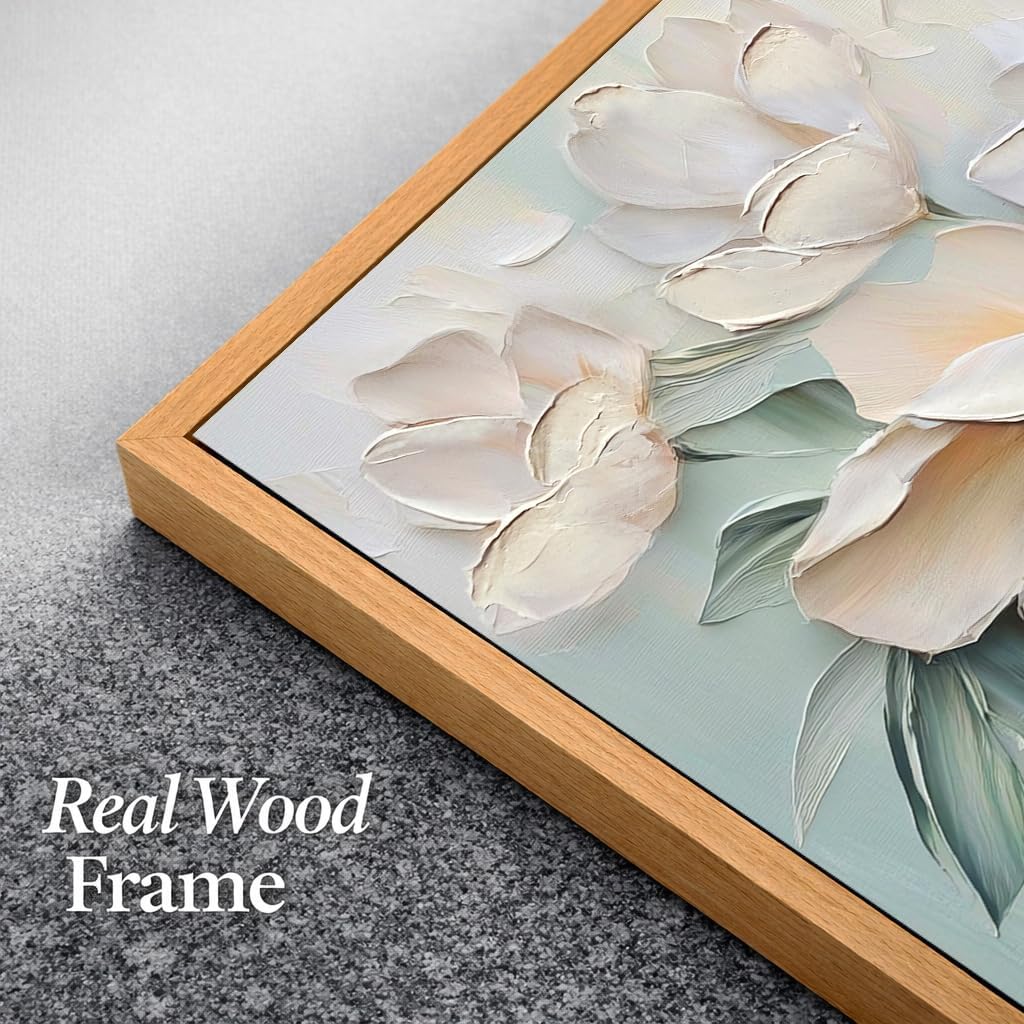 Anolyfi Botanical Framed Textured Canvas Wall Art for Living Room, Modern Aesthetic Sage Florals Painting, Framed Wall Art for Hallway Bedroom Dining Room Office Home Decor, 40"x20"