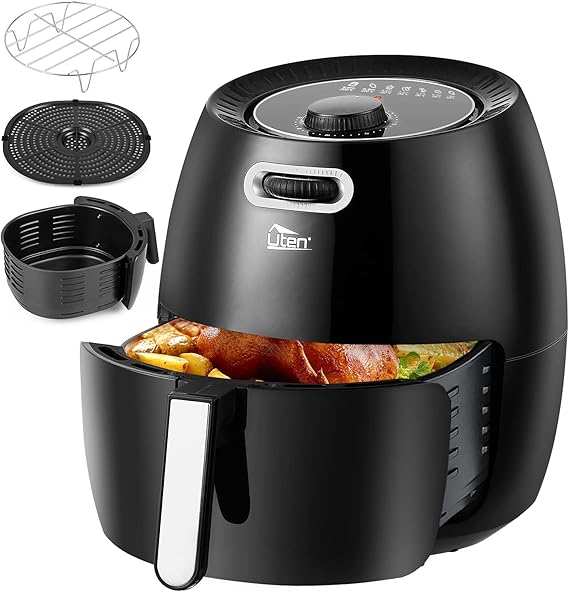 Friggitrice ad Aria Calda 6,5 litri, Uten Air Fryer con Più Accessori e Ricette PDF, Tempo e Temperatura Personalizzati, PFOA e BPA Free, XXL, 1800W