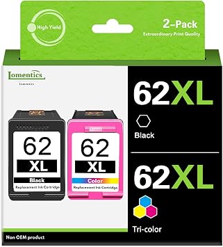 62XL Ink Cartridge Combo Pack 2 Pack,1Black/1Tricolor -LOMENTI Compatible Ink Cartridges Replacement for HP 62 62XL Ink Cartridge for Envy 7640 5540 5642 5660 OfficeJet 250 5740 8040 Printer | Replacement for HP 62 62XL Ink Cartridge for Envy 7640 5540 5642 5660 OfficeJet 250 5740 8040 Printer