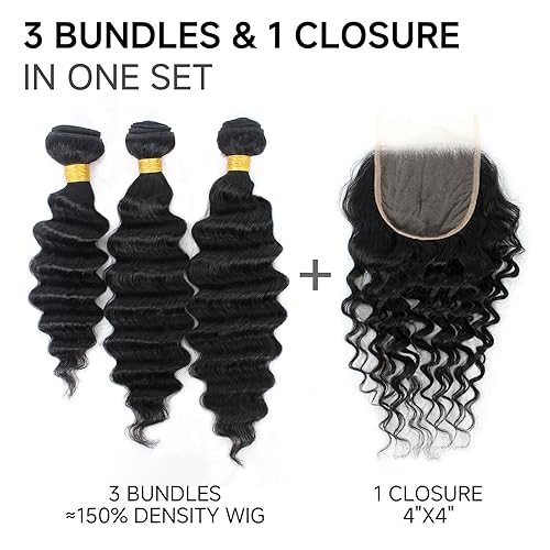 Miniatura 5 de Extensiones de cabello humano ondulado 13A brasileño ondulado, 3 paquetes de 14, 16, 18 pulgadas, 100% sin procesar, extensiones de cabello humano