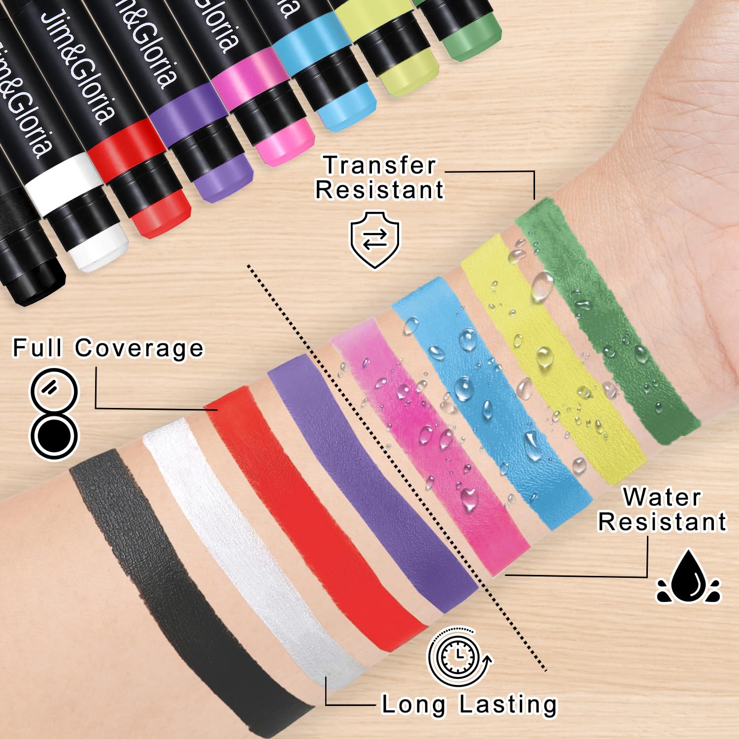 Jim&Gloria Water Resistance Eye Black Painting Kit 8 Colors Sports Stuff Game Accesories Plus Face Painting Kit for Kids 32 Colors Metallic Neon Classic Makeup Brush, Skin Safe Washable