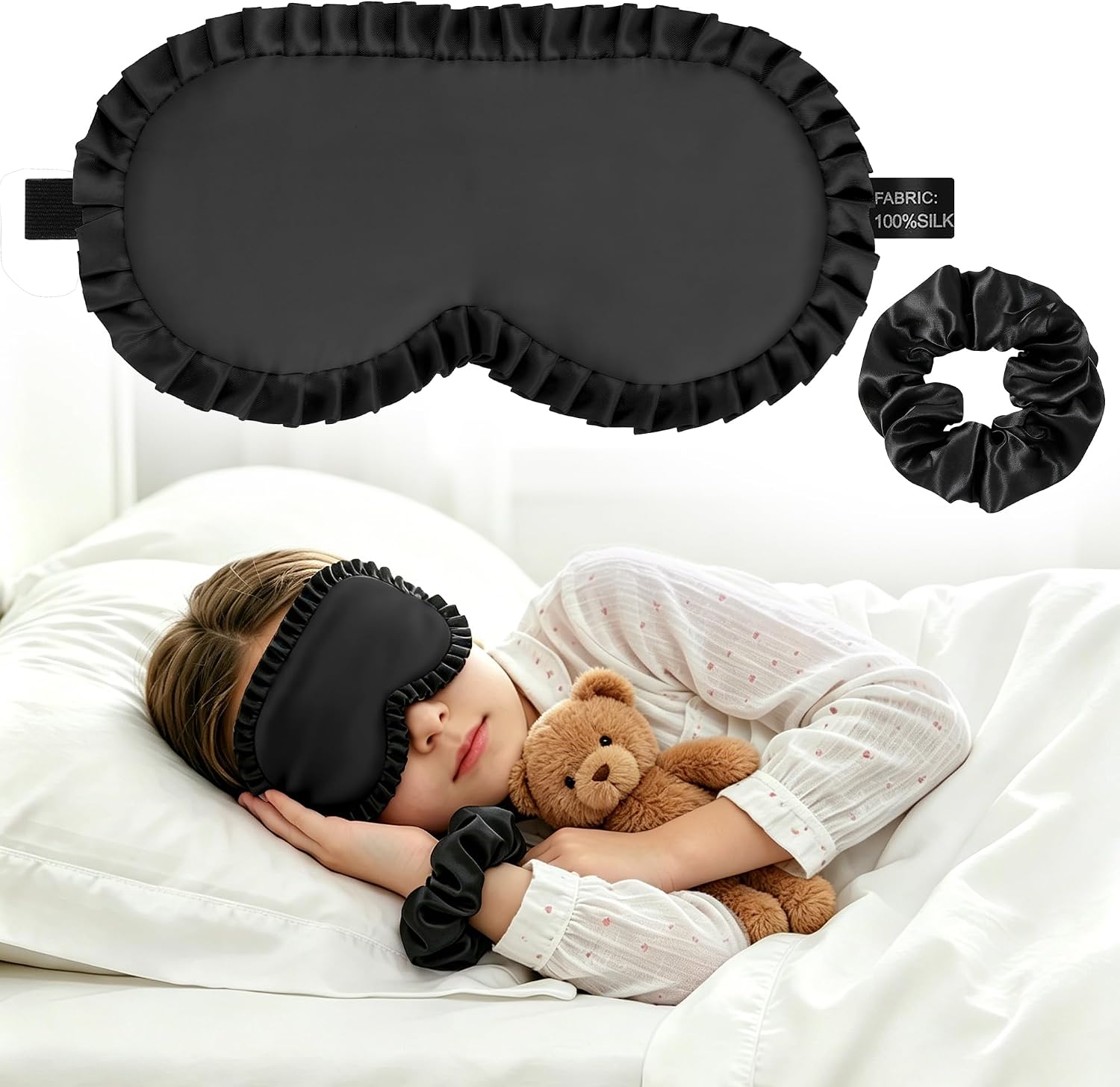 Kids Sleep Mask, Soft Silk Eye Mask for Girls Teens with Hair Ties