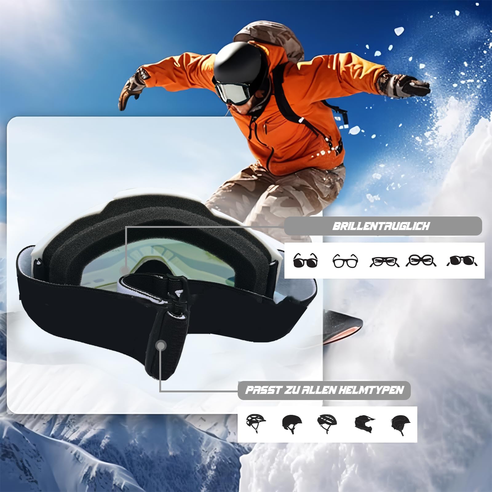 Motocross Brille UV-Schutz,Motorradbrille mit Flexiblem Rahmen,Schwammpolsterung,Fit Über Brille für Radfahren,Skifahren,Klettern