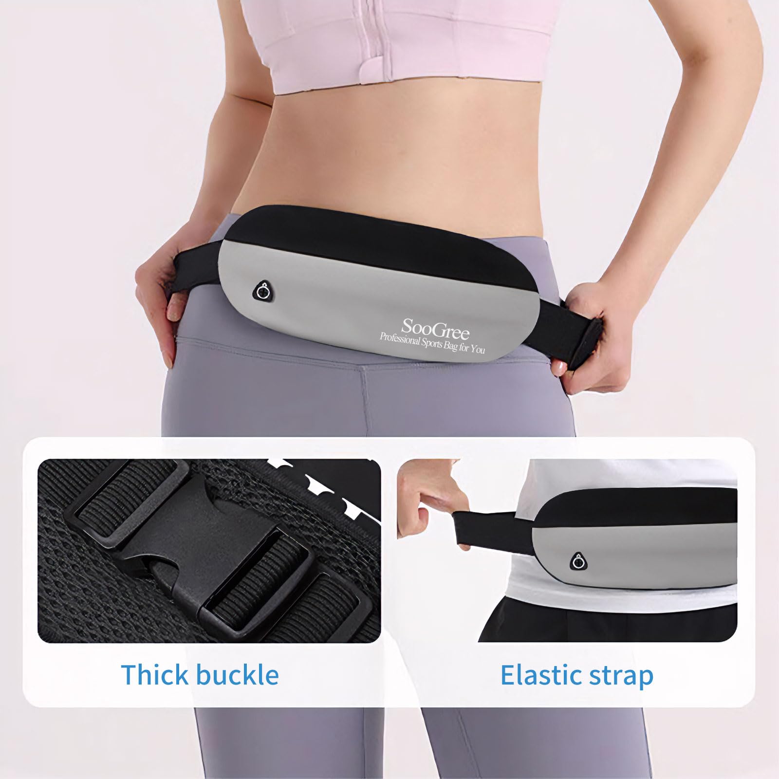 SooGree Riñonera delgada para mujeres y hombres, riñonera impermeable con tira reflectante ajustable, cinturón de correr para deportes, entrenamiento, ciclismo, senderismo, carteras casuales manos