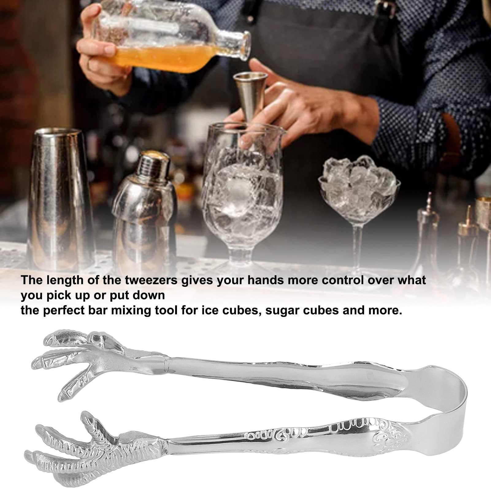 Stainless Steel Ice Tongs,Eagle Claw Styling Ice Tongs Prevents Slipping Ice Tongs for Home Bar Sugar Cubes Ice Cubes