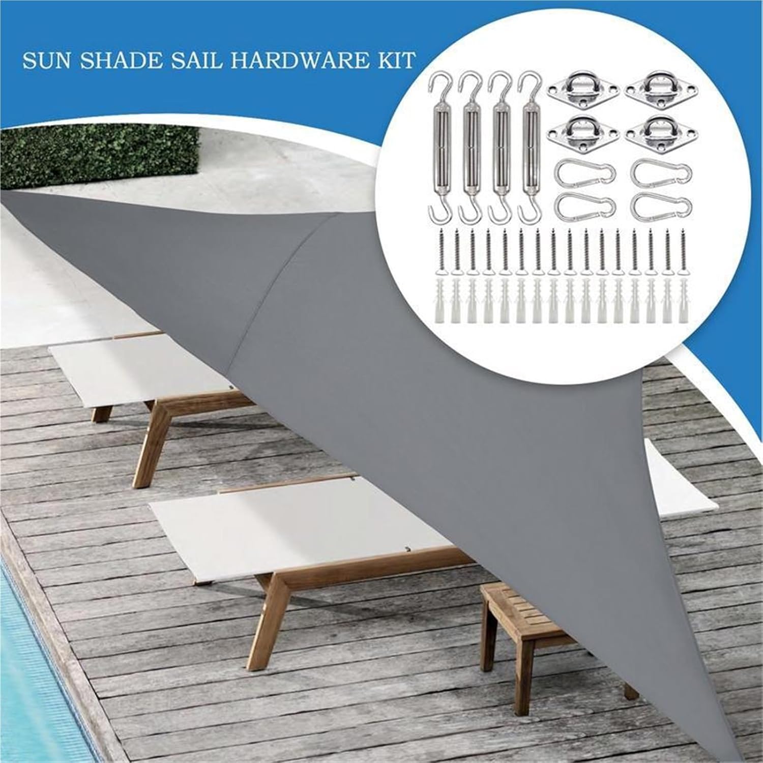 Shade Sail Hardware Kit Sun Shade Mounting Hardware Sail Kit Stainless Steel Fixing Accessories Attachment for Awning Canopy Installation
