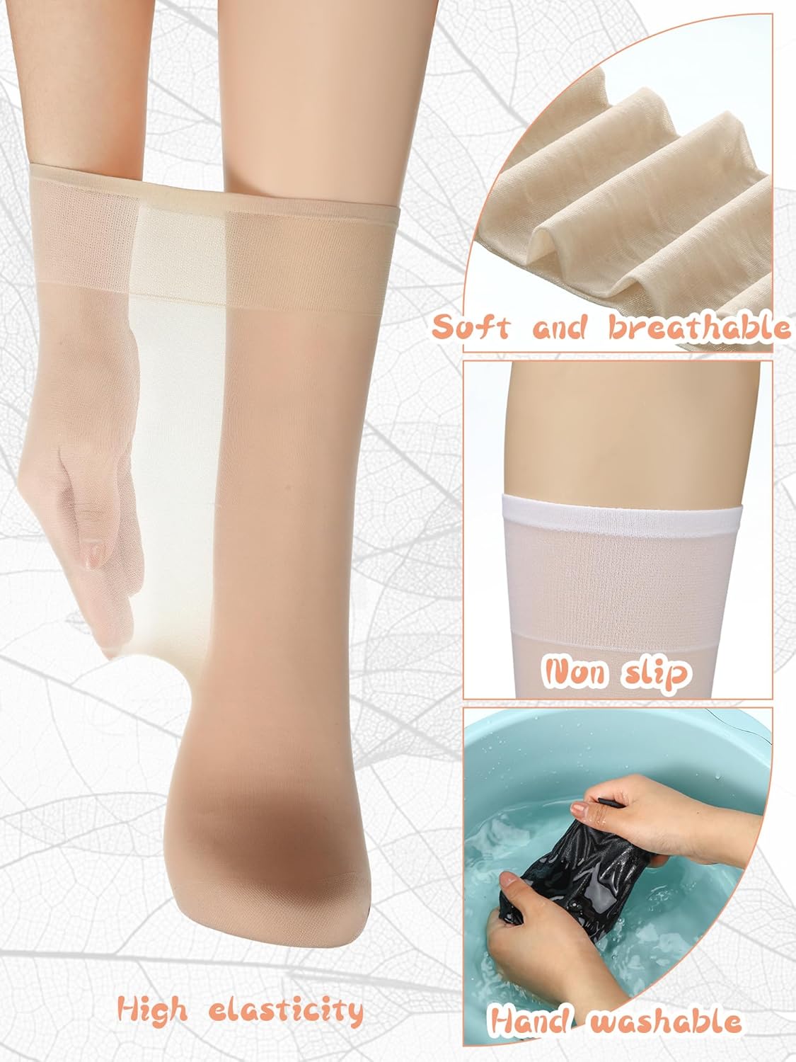 50 Pairs Sheer Knee Stockings Bulk for Women Nylon Knee Highs Pantyhose Socks for Lady with PVC Makeup Bag
