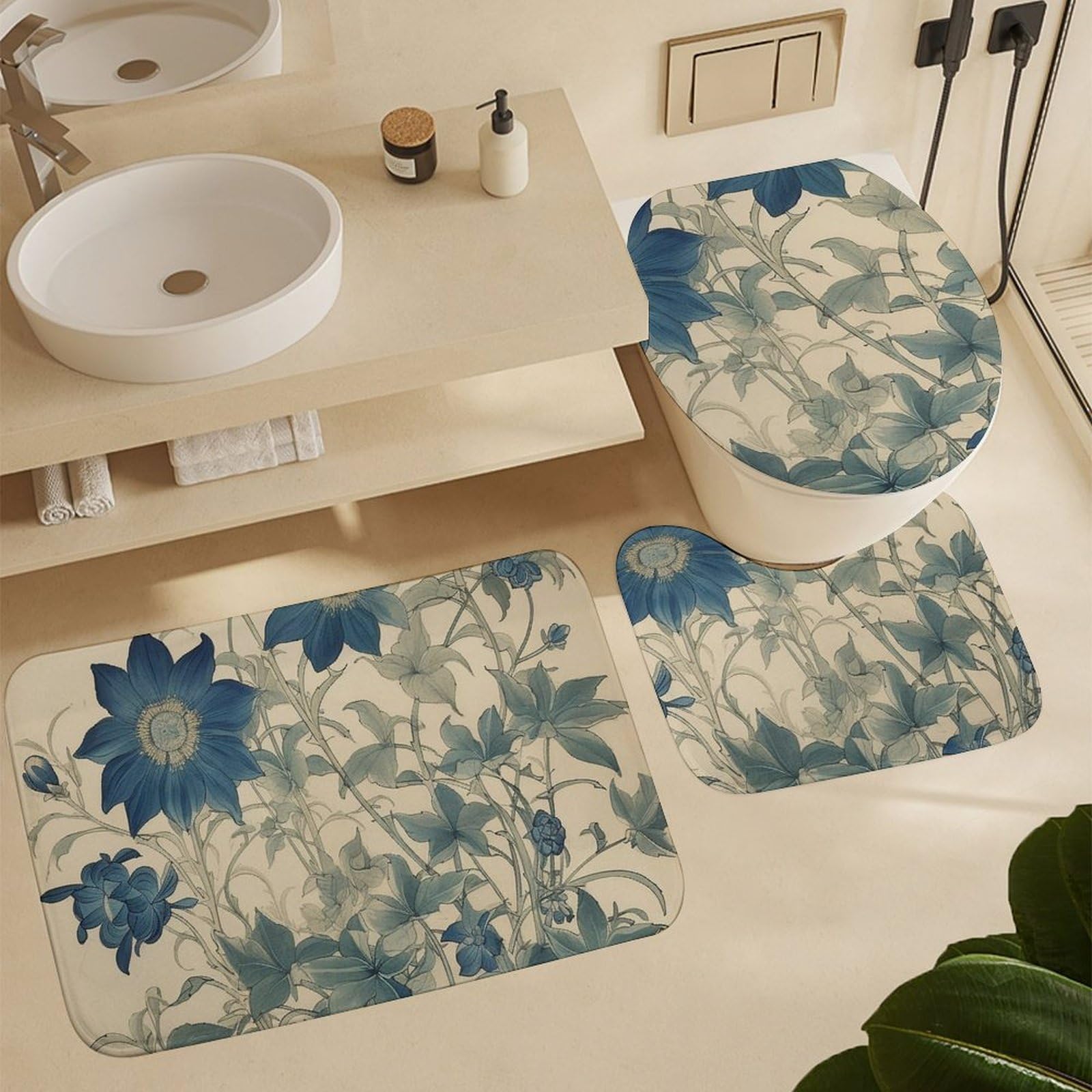 Tapis de bain trois pièces aquarelle pour une ambiance zen dans votre cuisine
