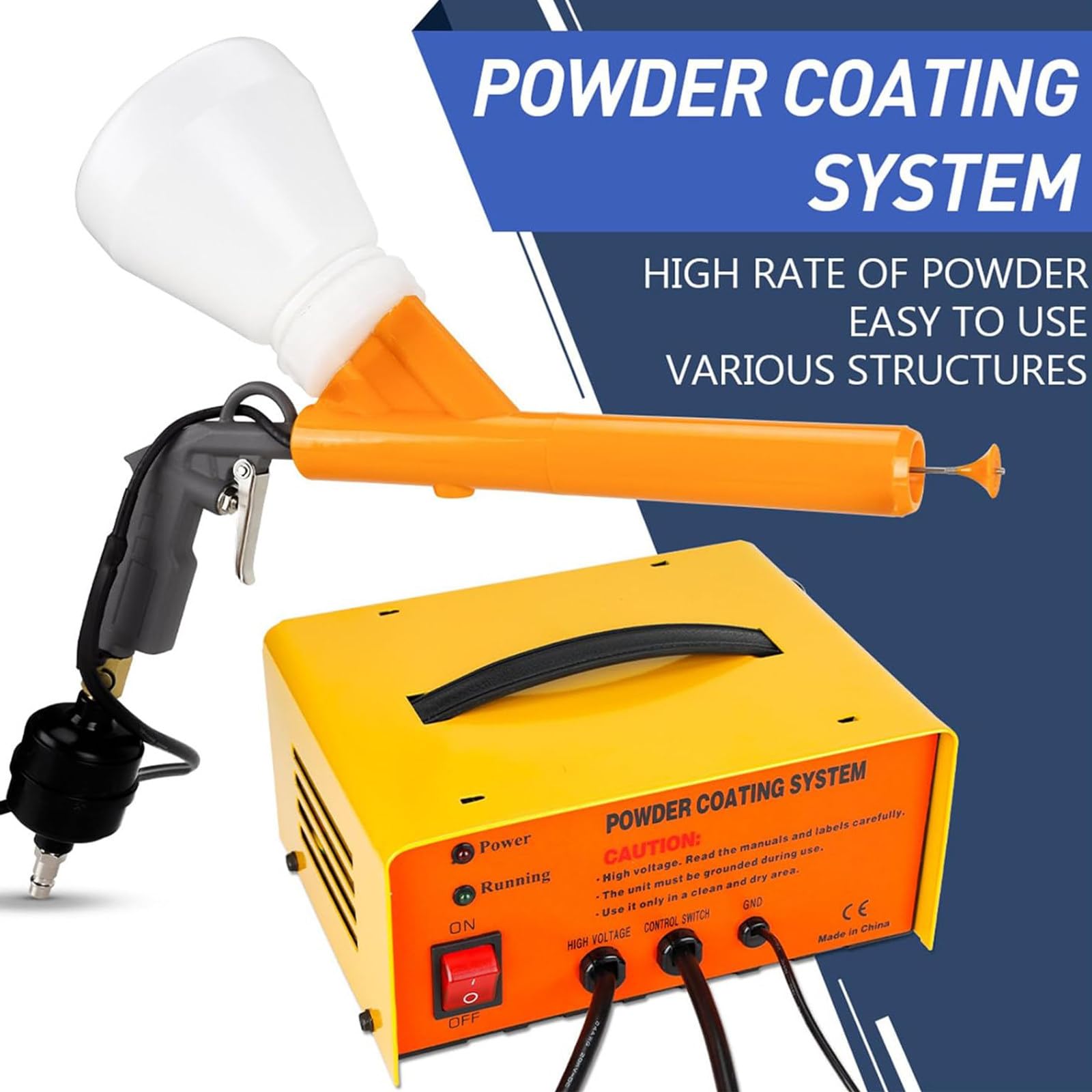 Paint Sprayers Electrostatic Powder Coating Machine pistolet natryskowy, 10-15 Psi 5 etapowy system powlekania proszku z przełącznikiem nożnym pistoletu, żółty