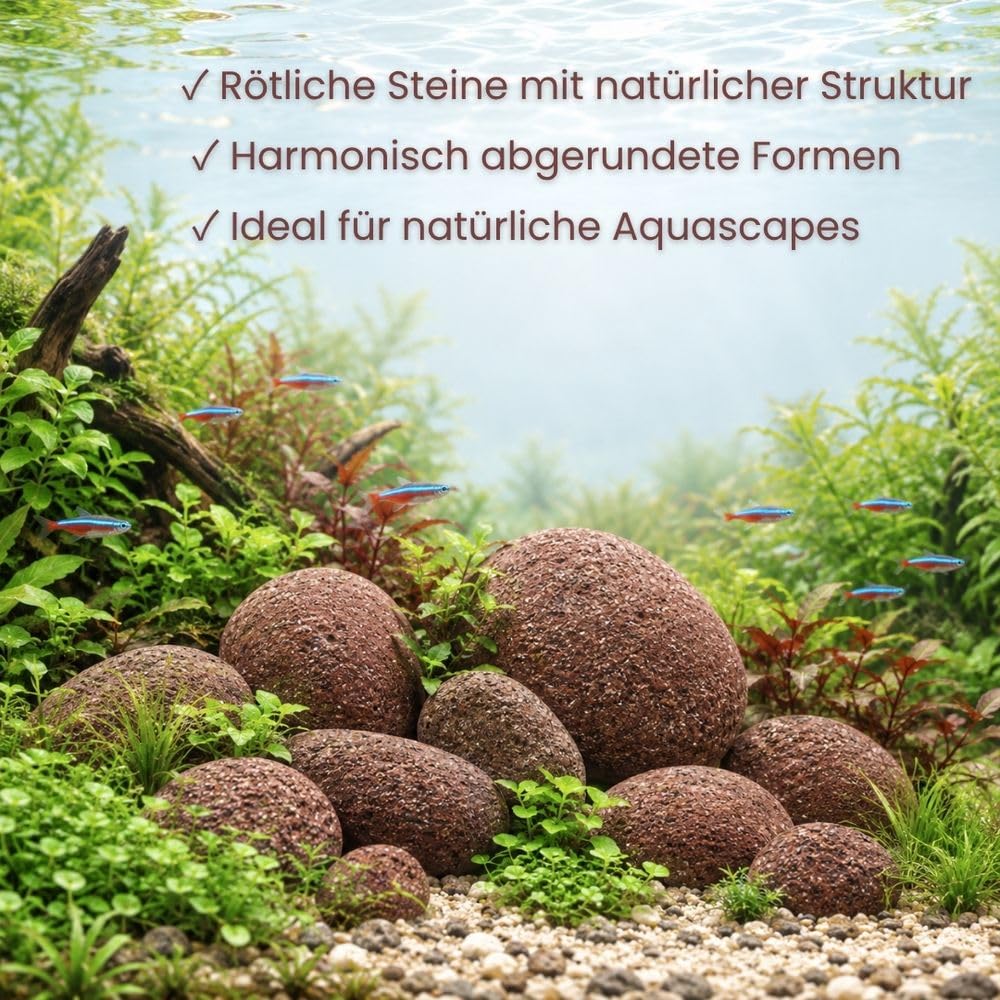 AquaOne Aquarium Steine Red Dragon Pebbles I Natursteine Verschiedene Größen I Aquascaping Gestein Dekoration Terrarium Nanobecken Landschaft (10 kg Mix)